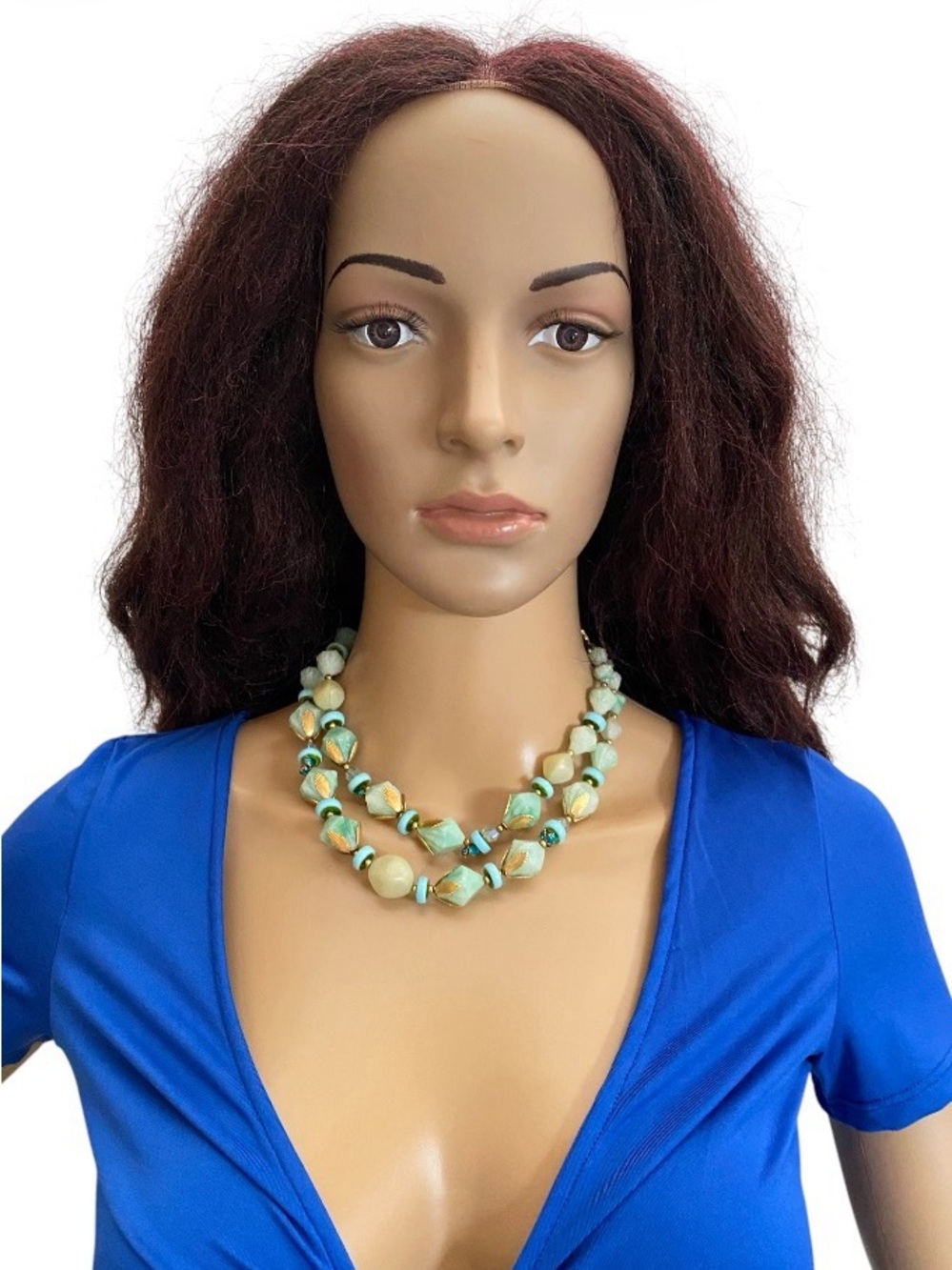 Vintage Deauville double strand lucite stone and rhinestone choker necklace